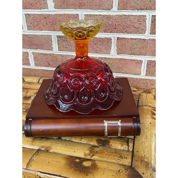 Vintage L E Smith Moon & Star Amberina Open Glass Compote Candy Dish Flared - Picture 4 of 10